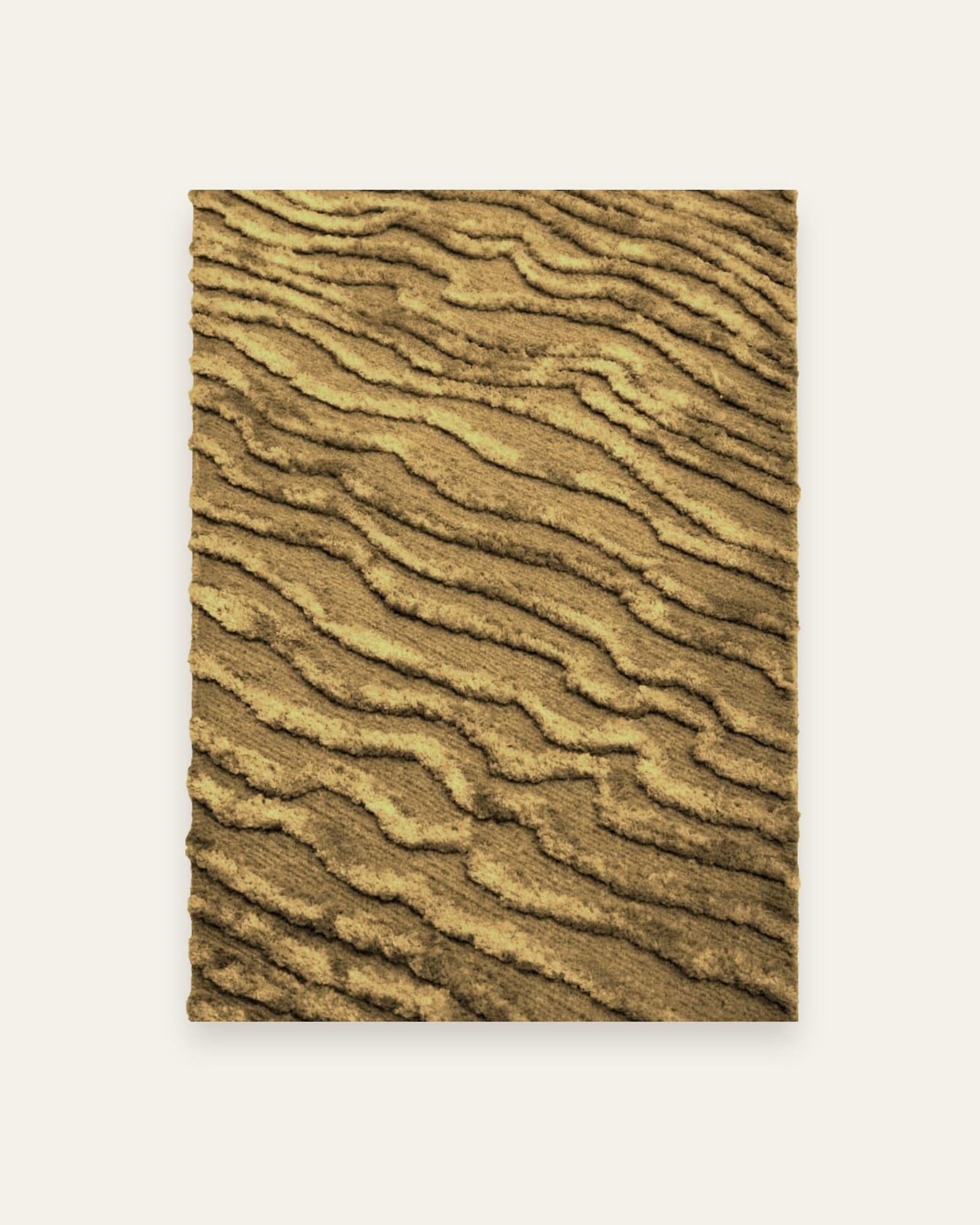 Dune rug, full view: carved ochre ridges rippling diagonally like sand dunes